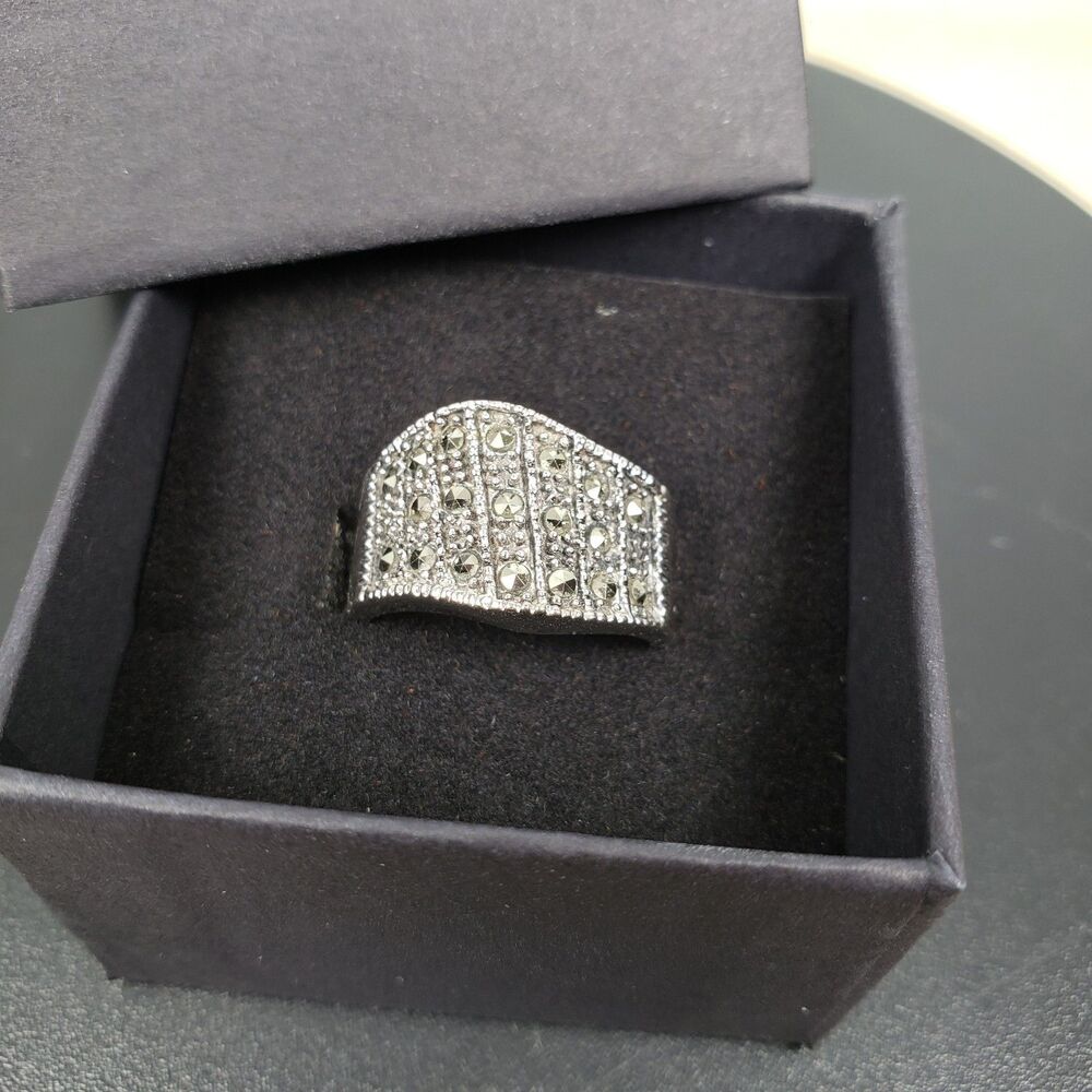 Vintage Sterling Sliver Wave Design Marcasite Statement Statement Wedding Sz 7
